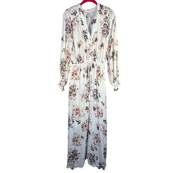 American Rag Women's M Maxi Dress Floral Blouse, Long Sleeve Side Slits - Picture 4 of 13